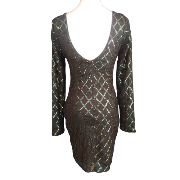 Forever 21 Long sleeve Black and Green Diamond Pattern Sequin Dress - Picture 3 of 14